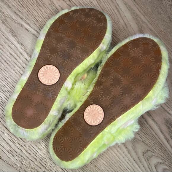 UGG Oh Yeah Spots Slide Slipper Fluffy Sandal Neon Green Pink Women’s Size 7 - Picture 9 of 9